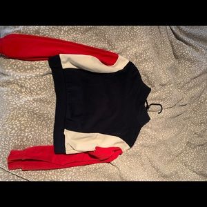half zipper red white and blue sweater